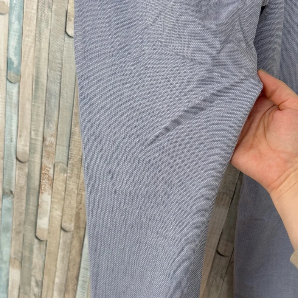 Zara L Pull On Waist Trouser Pant High Rise Relaxed Minimalist Blue Linen Spring